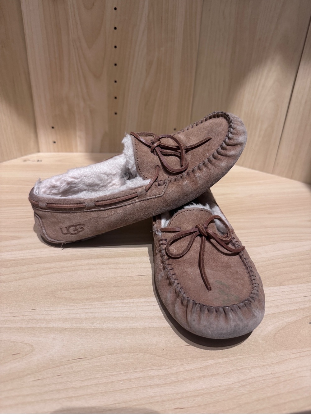 UGG Womens Chestnut Suede Moccasin Slippers with Shearling